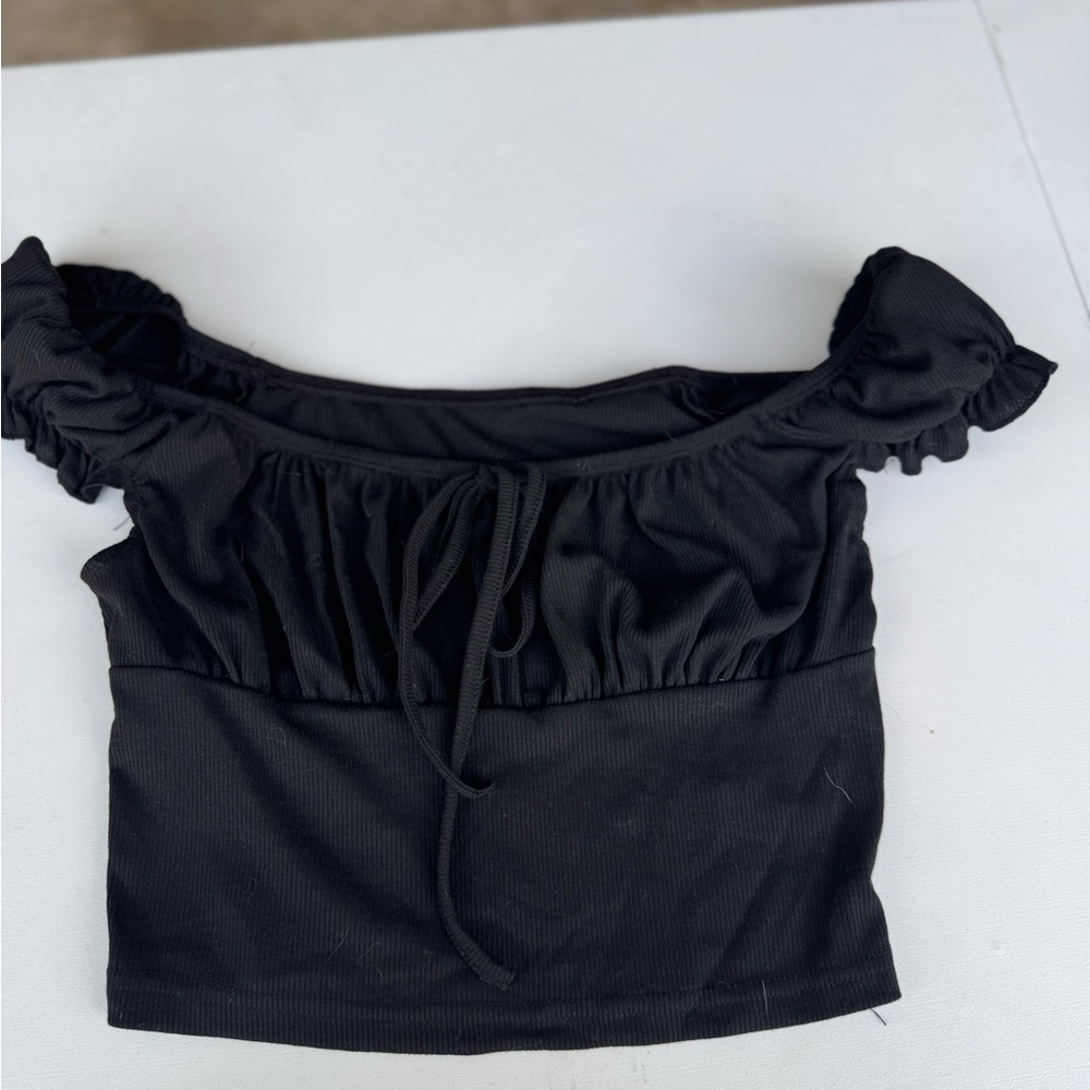 SHEIN Black Ruffled Off-Shoulder Blouse